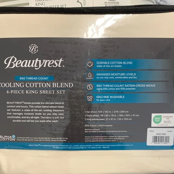 Beautyrest Cream Cooling Cotton Blend King Sheet Set - Picture 2 of 3